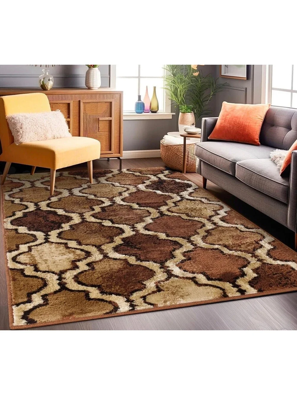 Brown Contemporary Geometric Runner Rug 3x5